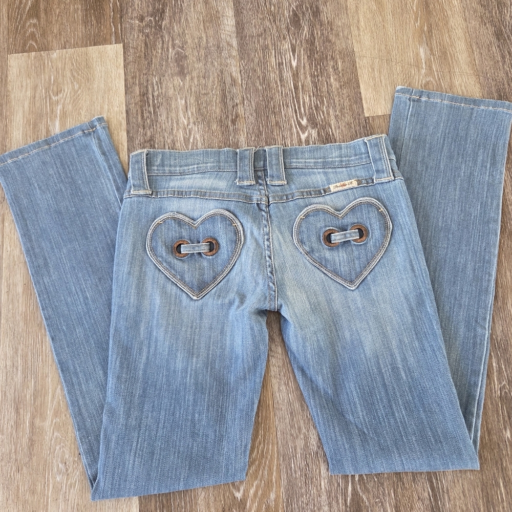 Frankie B. Limited Edition Blue Heart Pockets Low Rise Denim Jeans Y2K HTF 90's